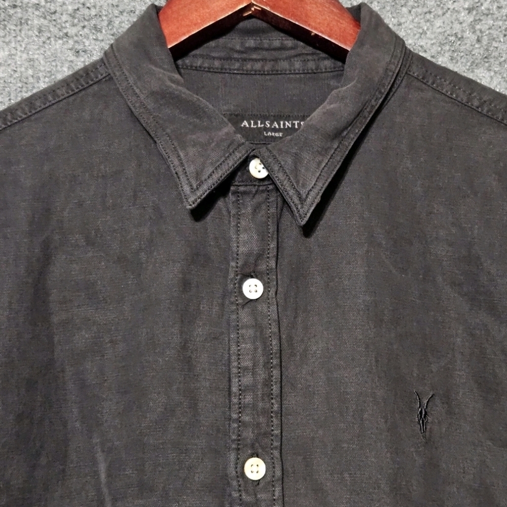 All Saints Men’s Black Button-Up Shirt Size Large Larguna LS Casual Hipster New